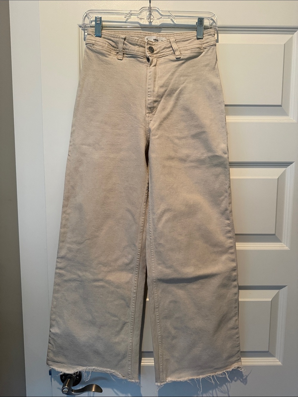 Mango Wide-Leg High-Rise Jeans in Light Beige